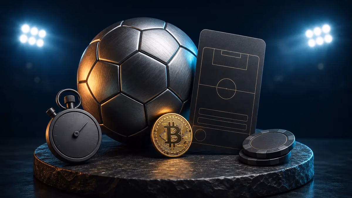 Balón, cronómetro y Bitcoin en una comparativa de apuestas deportivas con criptomonedas