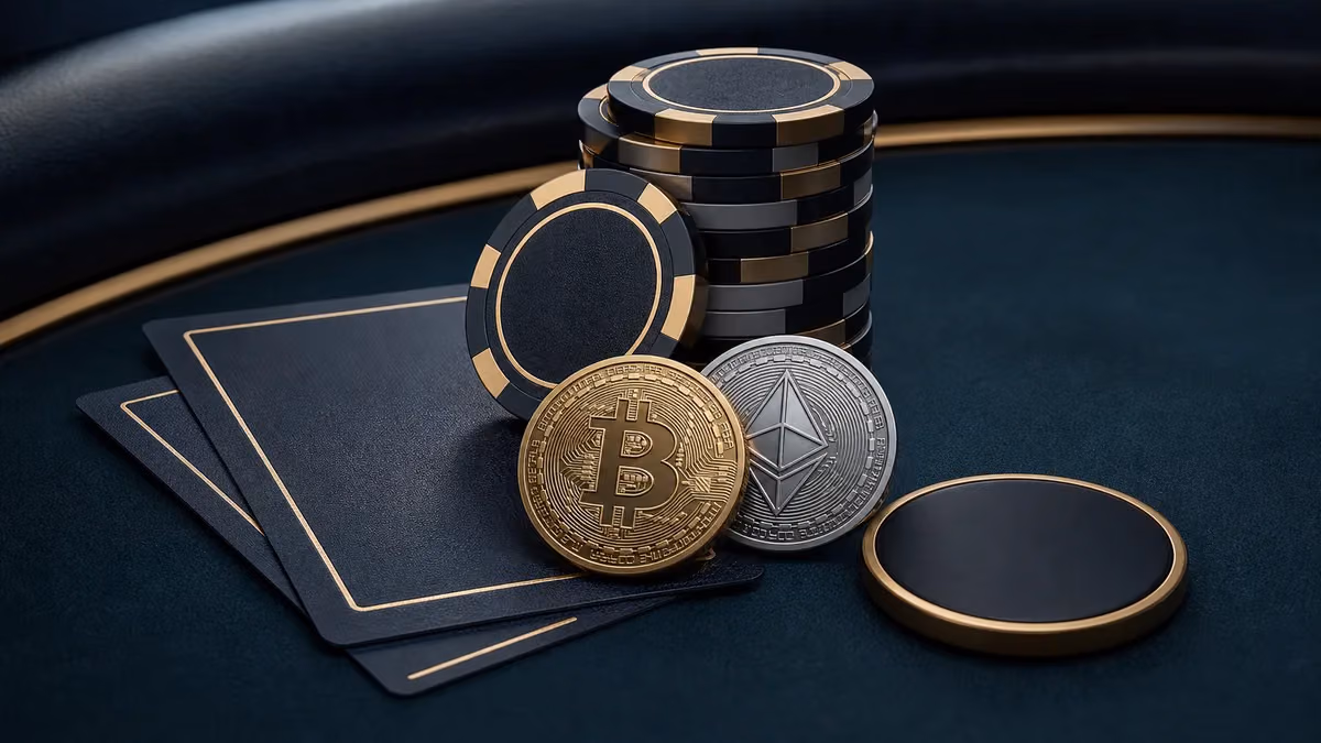 Cartas, fichas, Bitcoin y Ethereum en una guía de póker con criptomonedas